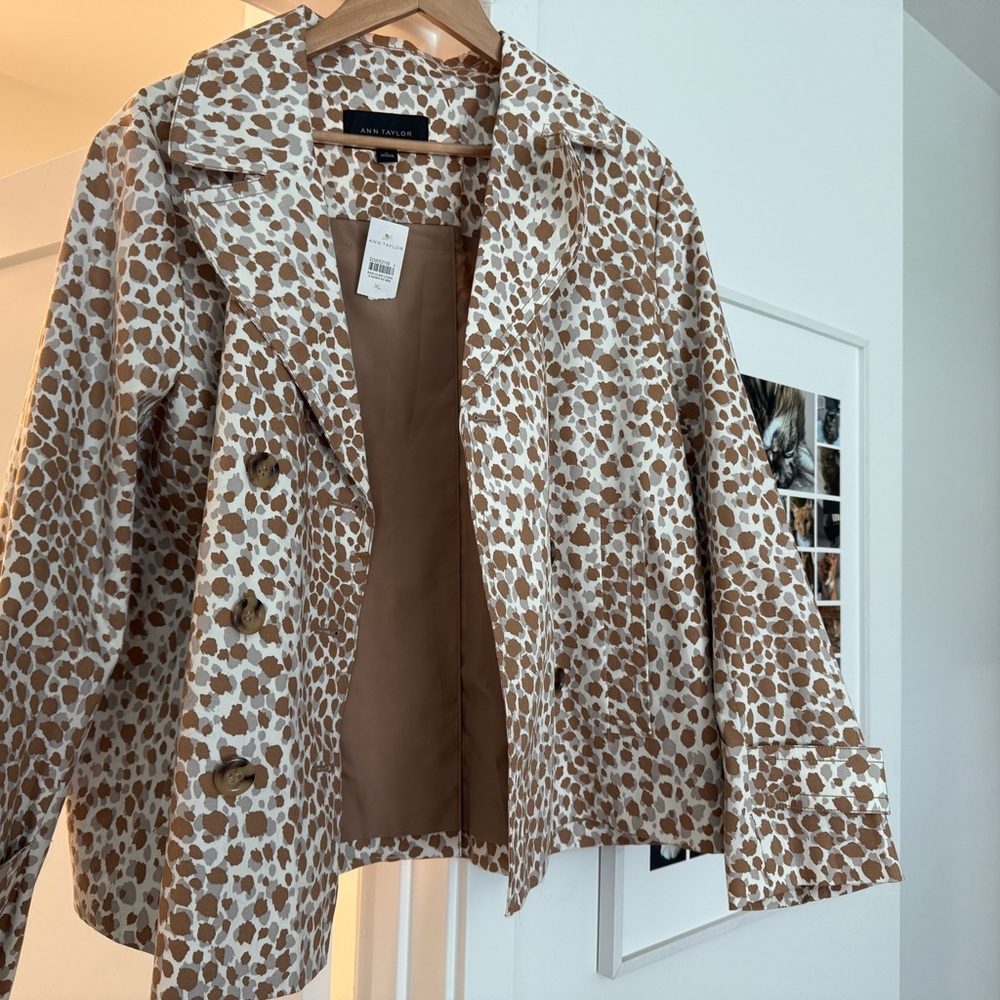 Ann Taylor Brown and White Trench Coat with Classic Design